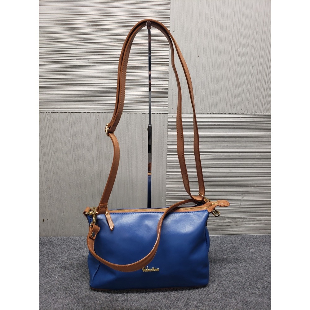 Valentina Women Handbag Blue Brown Zip Detachable Strap Lined Inner Pocket City